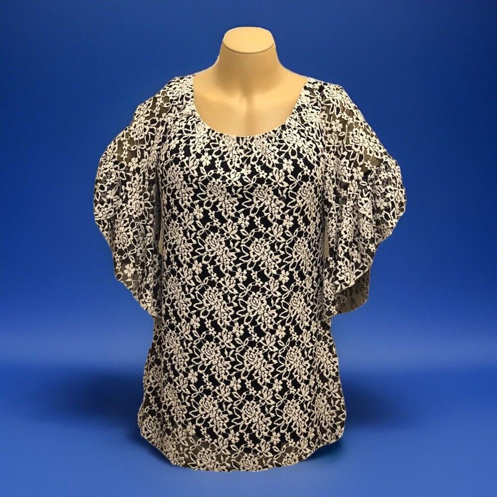 Lilypad XL A-Line Dress Tunic Short Top Black White Lace Overlay Angel Wing SLV